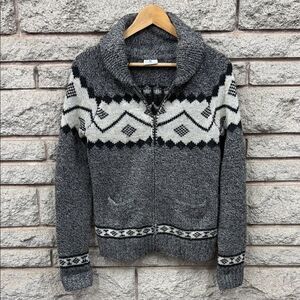 Charcoal and Cream Women's Cardigan